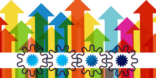 Bunte Pfeile zeigen nach oben